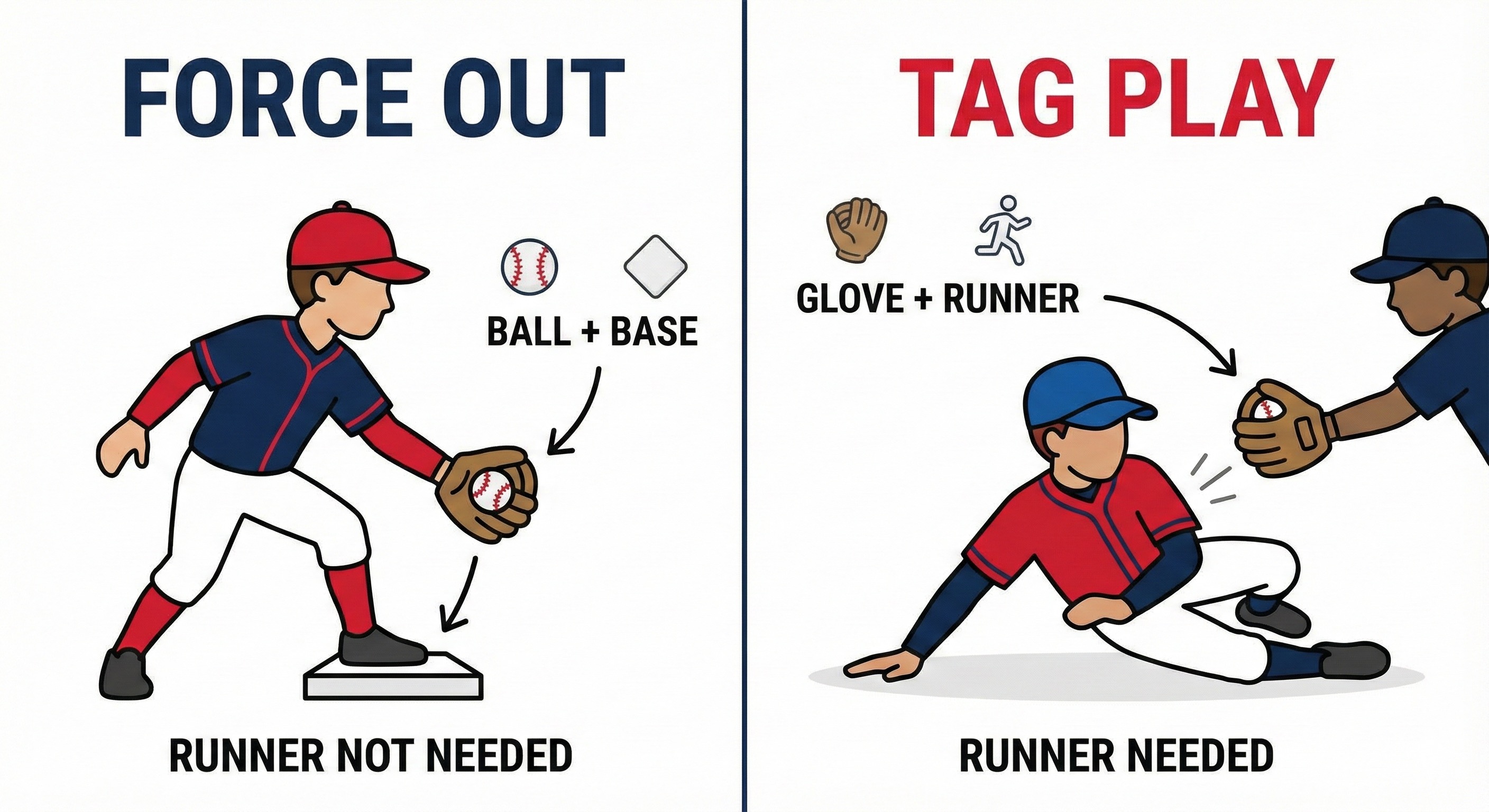 Force Out vs Tag Play Comparison