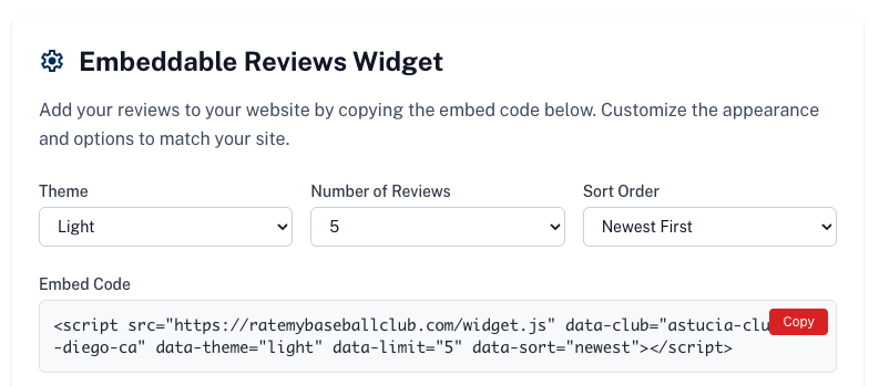 Widget configuration in dashboard