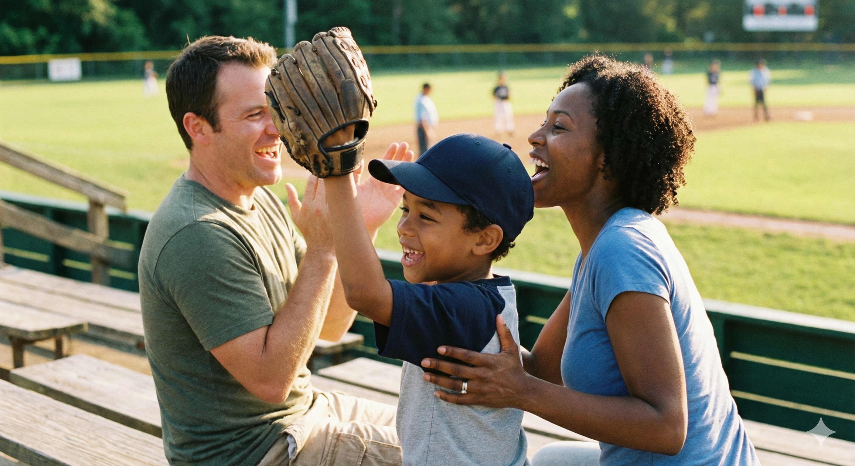Happy Family at Baseball Game
