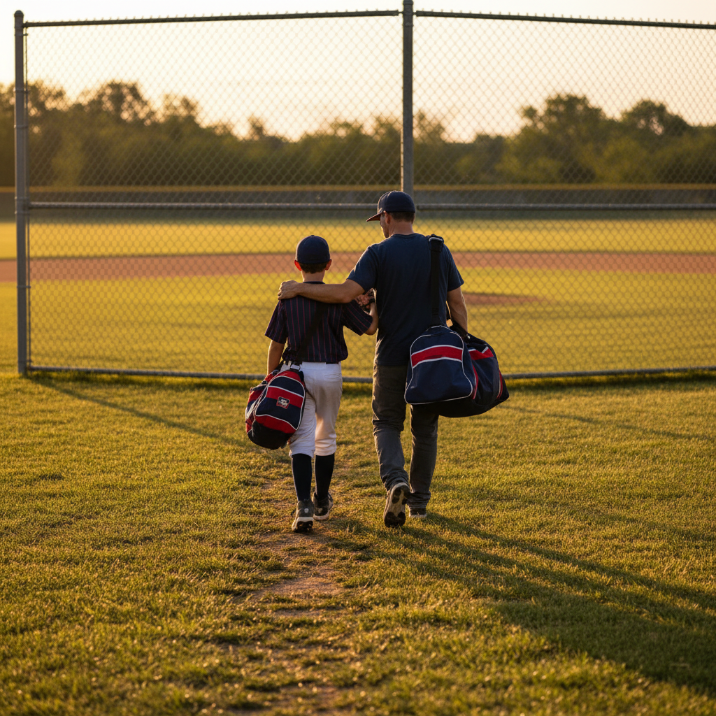 Youth baseball player jogging onto the field