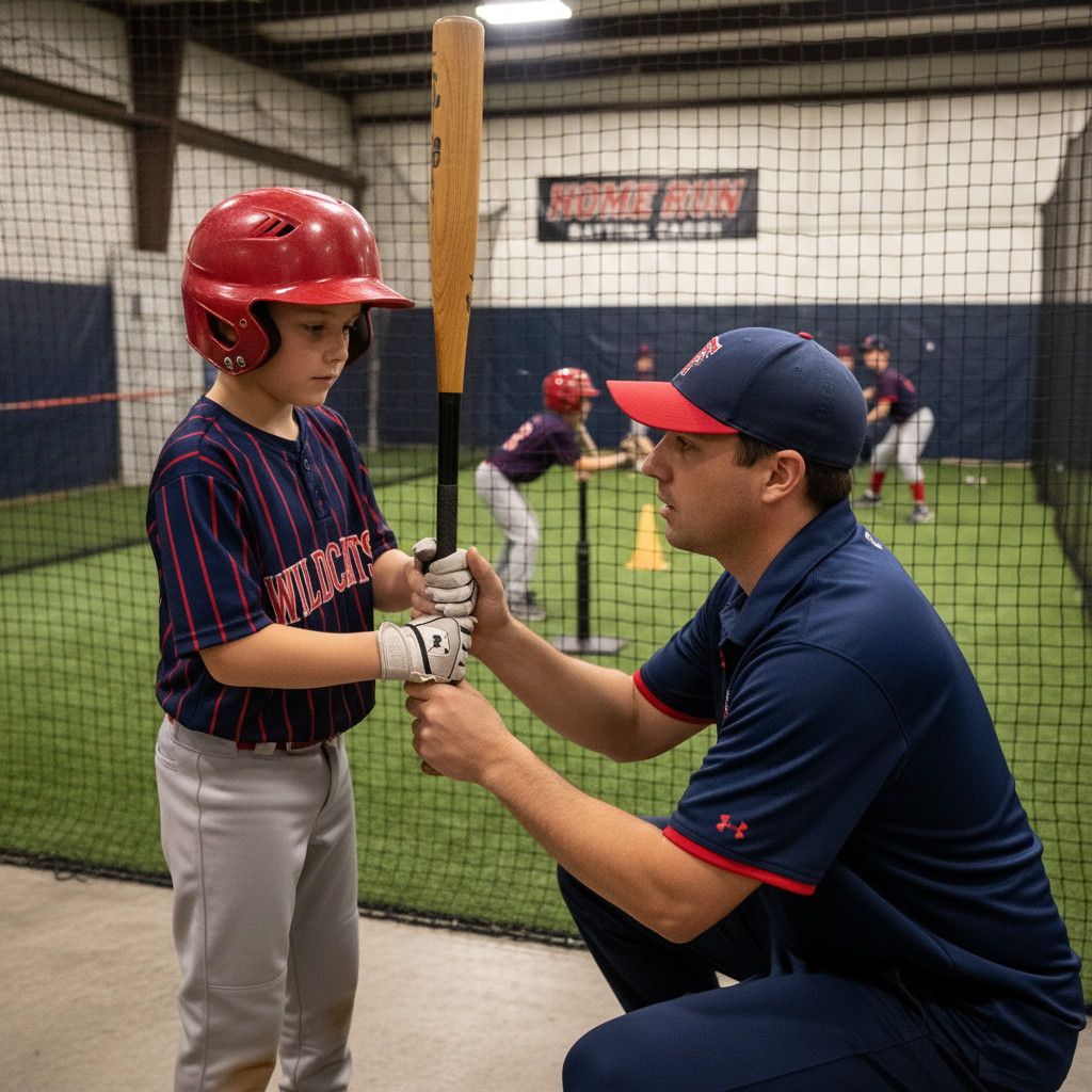 Youth baseball player and parent walking together toward a baseball field