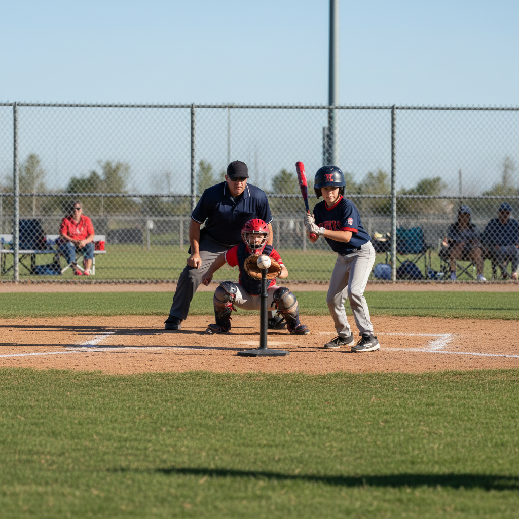 Youth baseball coach demonstrating proper grip to a young player